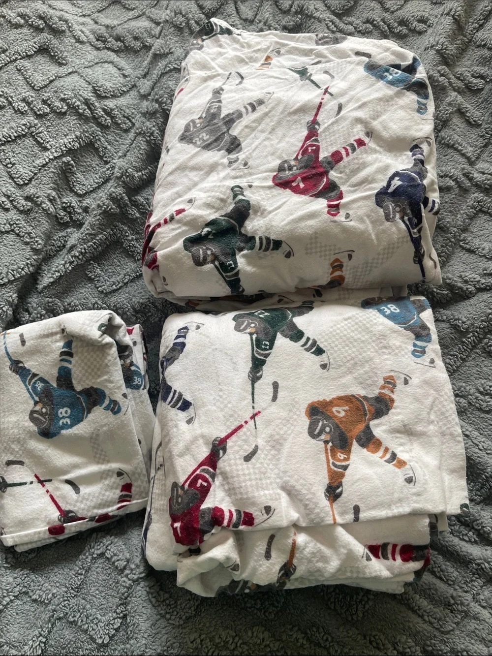 Pottery Barn Kids “Lodge Ice Hockey” Flannel Sheets Set Full Size